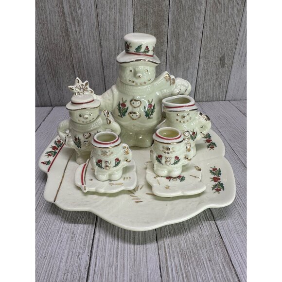 Vtg Formalities 10 Piece Mini Tea Set Snowman Christmas Decorative Baum Brothers - Picture 1 of 16